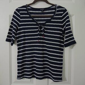 4/$25 Lucky Brand Knit Top Blue & White Sailor Stripes V-Neck Size Medium
